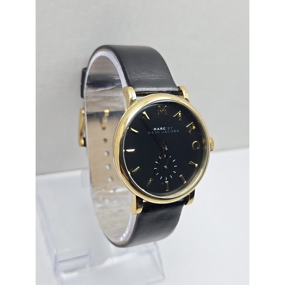 Womens Marc Jacobs Baker Watch Gold Tone Black Dial New Battery Dress Work Gift - Picture 3 of 13
